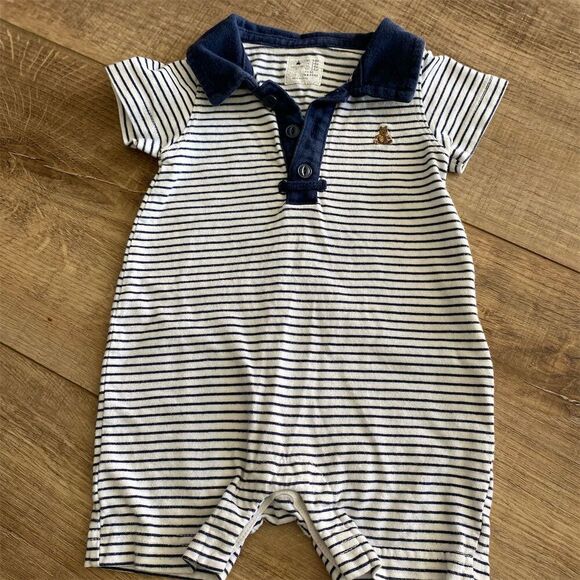 Gap Baby Polo Romper Blue White Striped Unisex 3-6 Months VTG - Picture 1 of 3